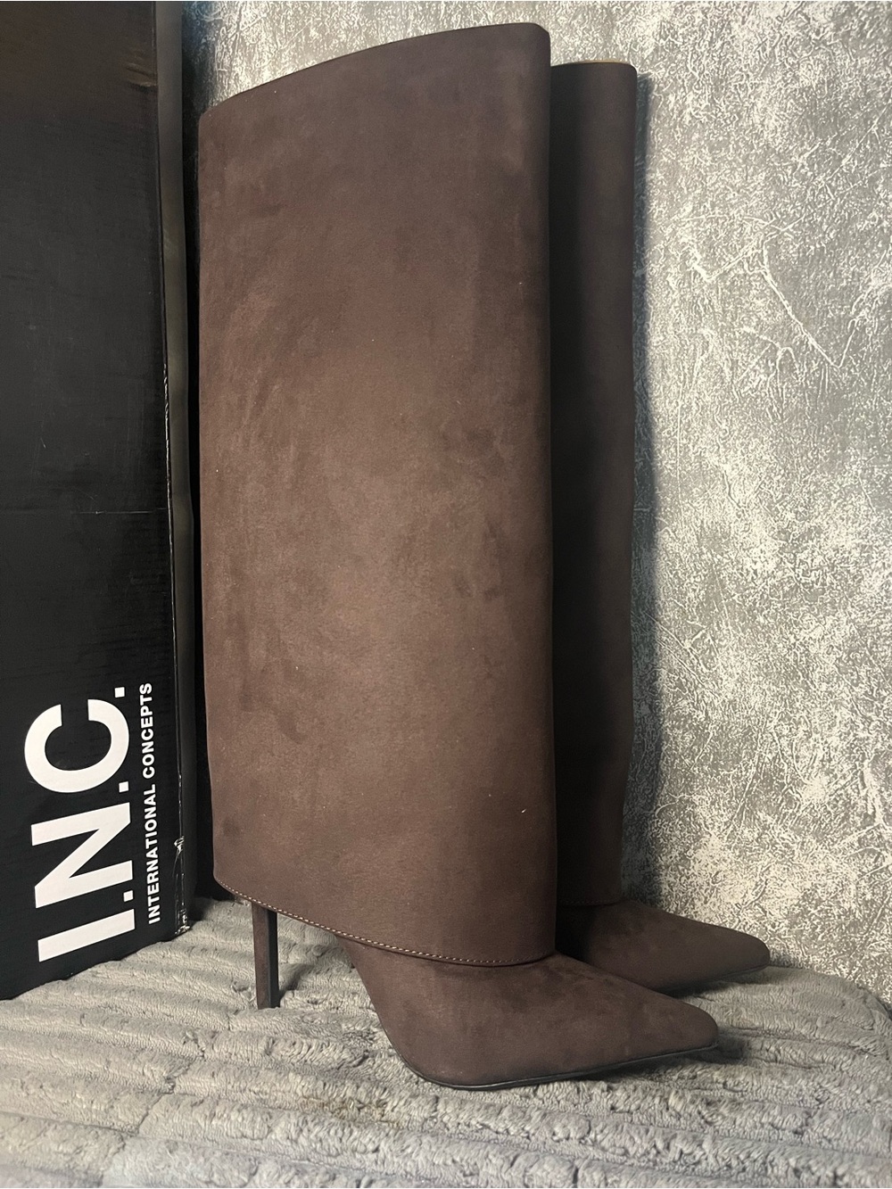 INC International Concepts Dark Brown Knee-High Pointed-Toe Stiletto Boots